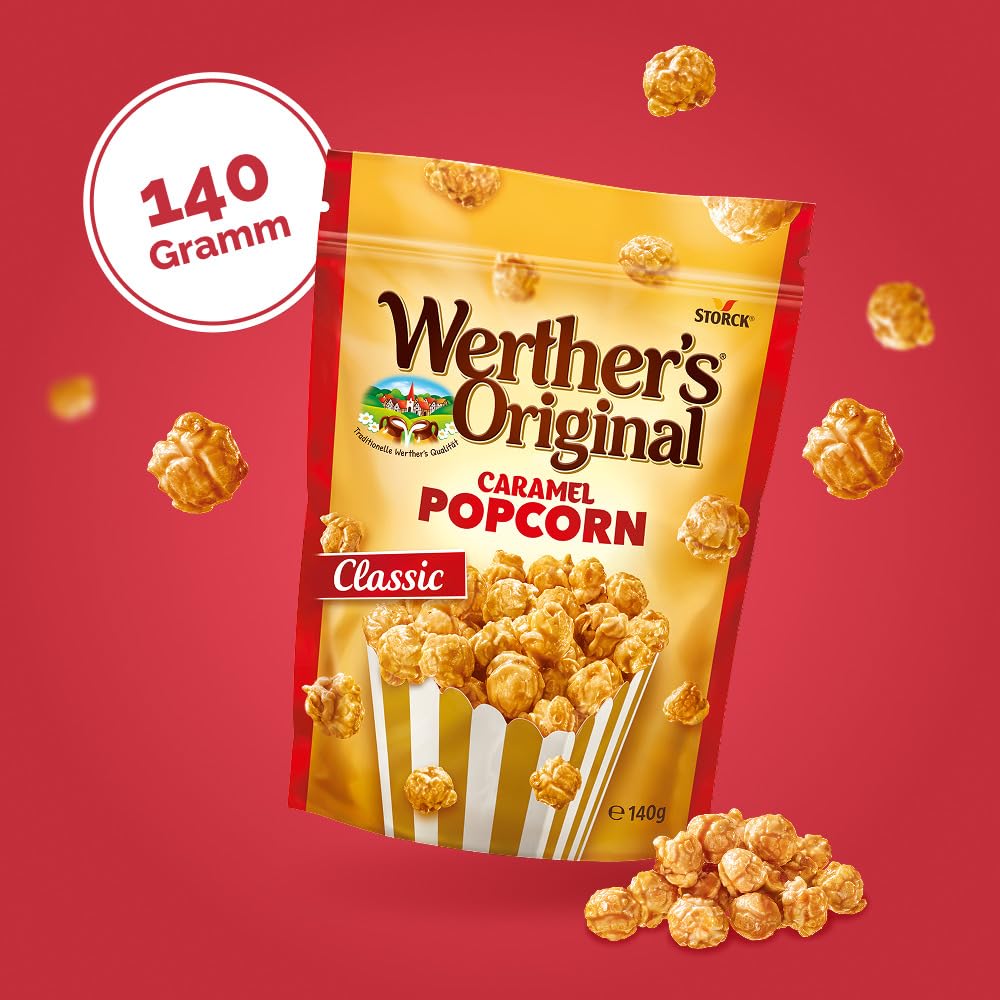Werther's Original caramel popcorn pack-2 foil-wrap hints at gift-ready appeal.