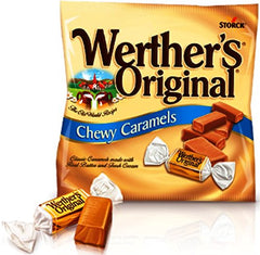 Werther's Original chewy caramel bag with vanilla creme center, perfect for sharing.