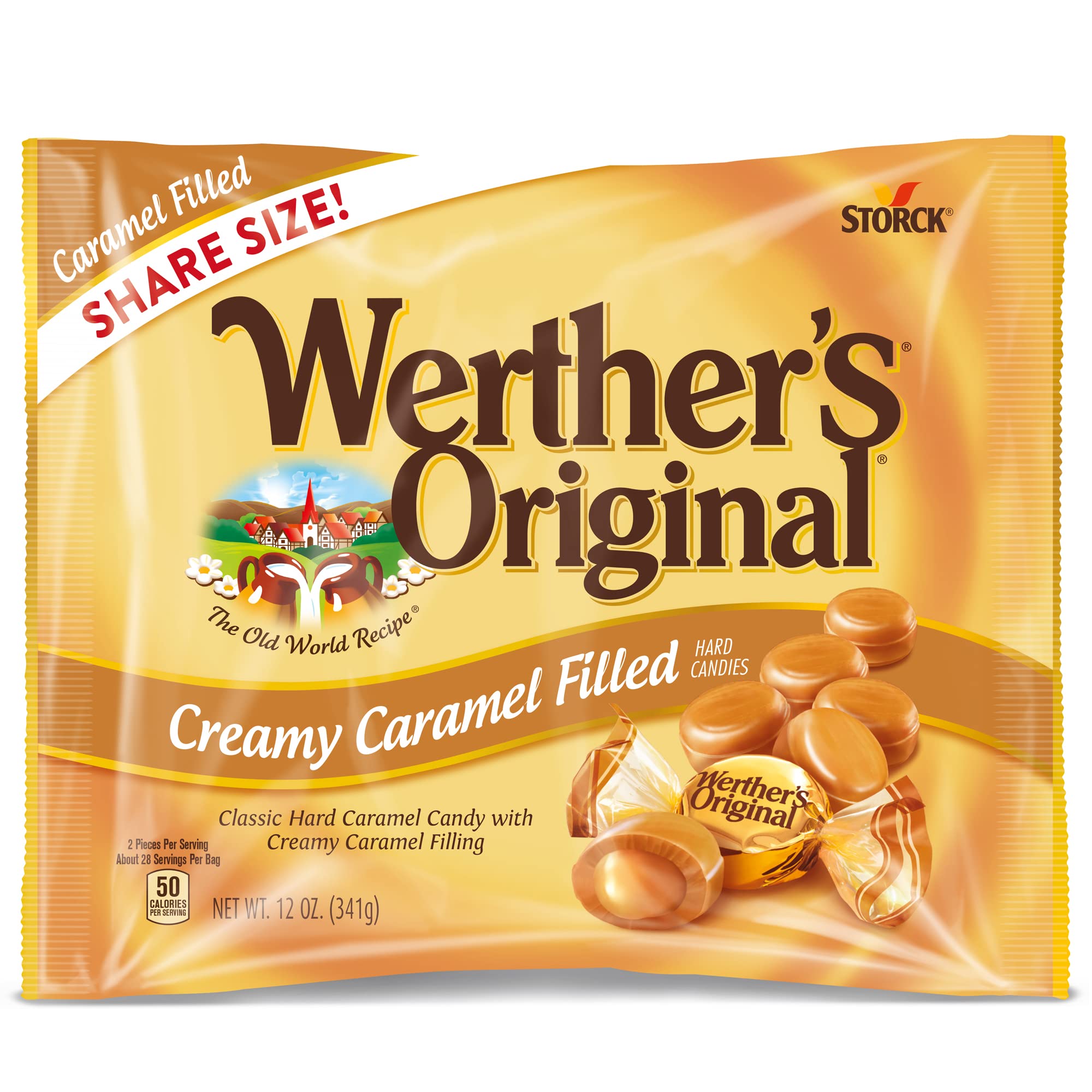 Werther's Original creamy caramel filled candy with a smooth center in a 12 oz bag