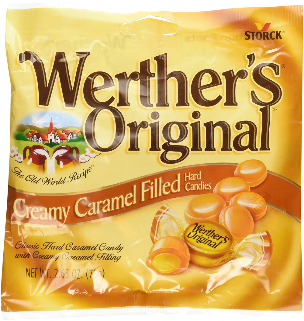 Werther's Original Creamy Caramel Filled Hard Candies 3-pack on display, ideal for sharing.
