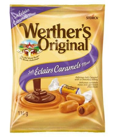 Werther's Original Soft Eclairs caramel candies, chewy texture ideal for a snack.
