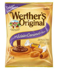 Werther's Original Soft Eclairs caramel layers visible, smooth bite-size treat.