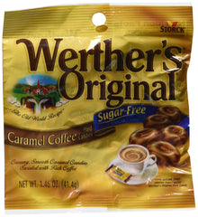 Werther's Original sugar-free caramel coffee hard candies, 3-pack, satisfy caramel and coffee notes.