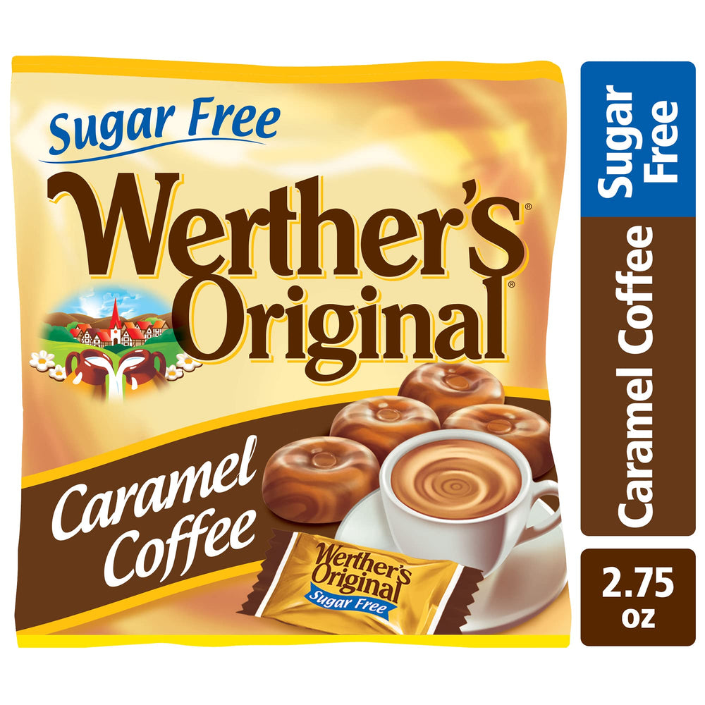 Pack of Werther's Original sugar-free caramel coffee candies on a table