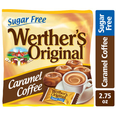 Pack of Werther's Original sugar-free caramel coffee candies on a table