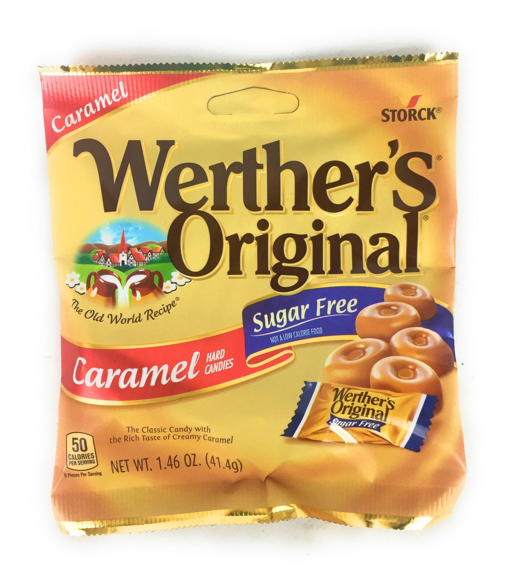 Werther's Original sugar-free caramel candies, candies-closeup, delivers lasting caramel taste for a discreet pick-me-up.