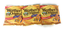 Werther's Original sugar-free caramel hard candies, pack-front, ideal on-the-go treat with sugar-free caramel flavor.