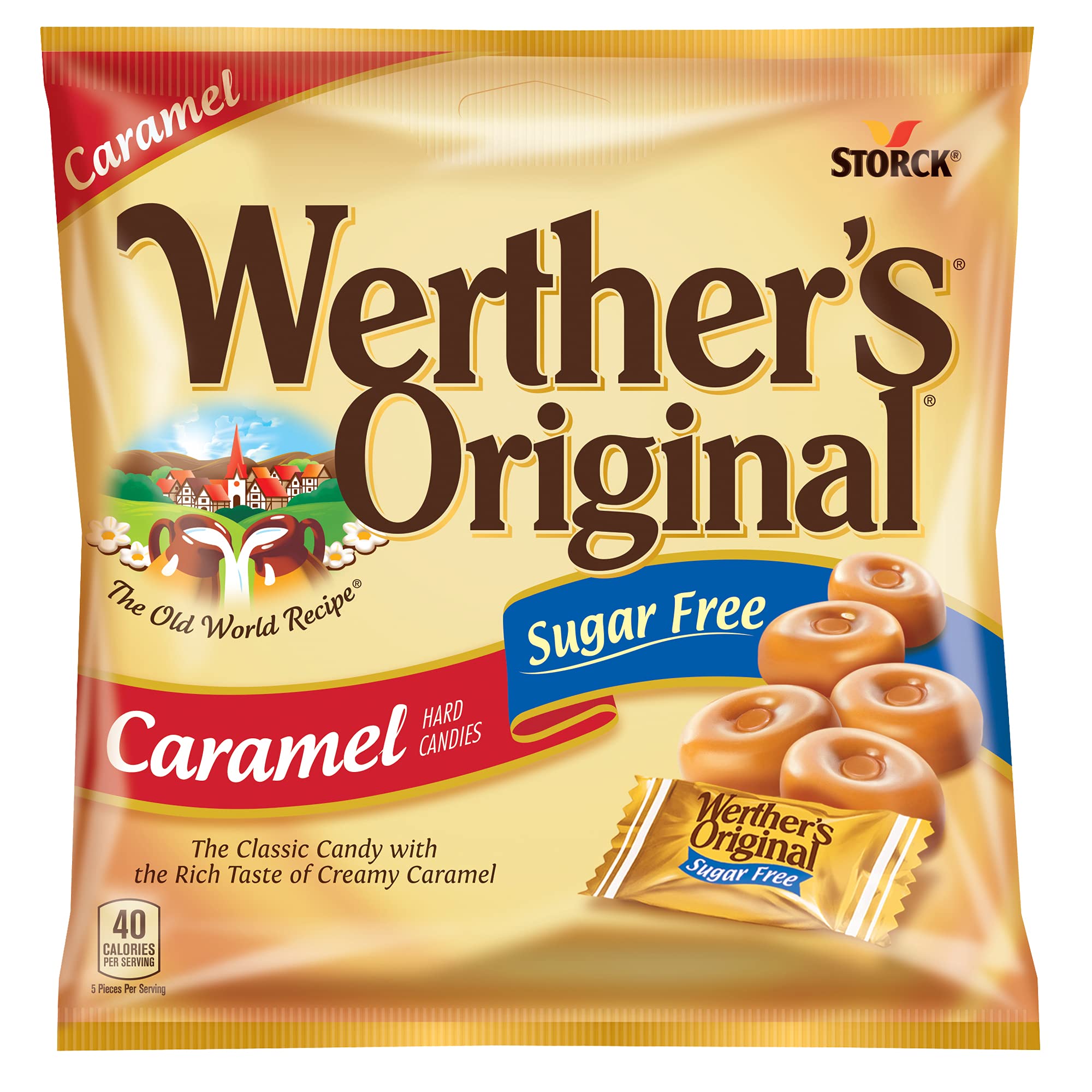 Werther's Original sugar-free caramel candies packaging for easy sharing at gatherings.