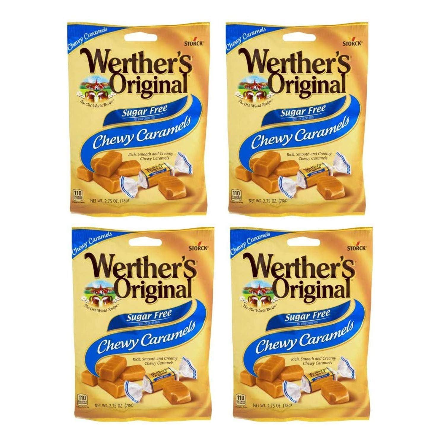 Werther's Original sugar-free chewy caramels pack of four for on-the-go indulgence.