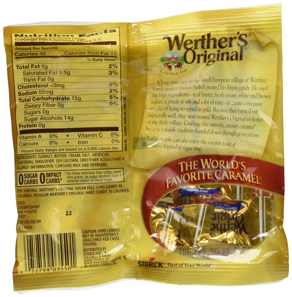 Werther's Original sugar-free hard candies 3-pack packaging side view for convenient storage