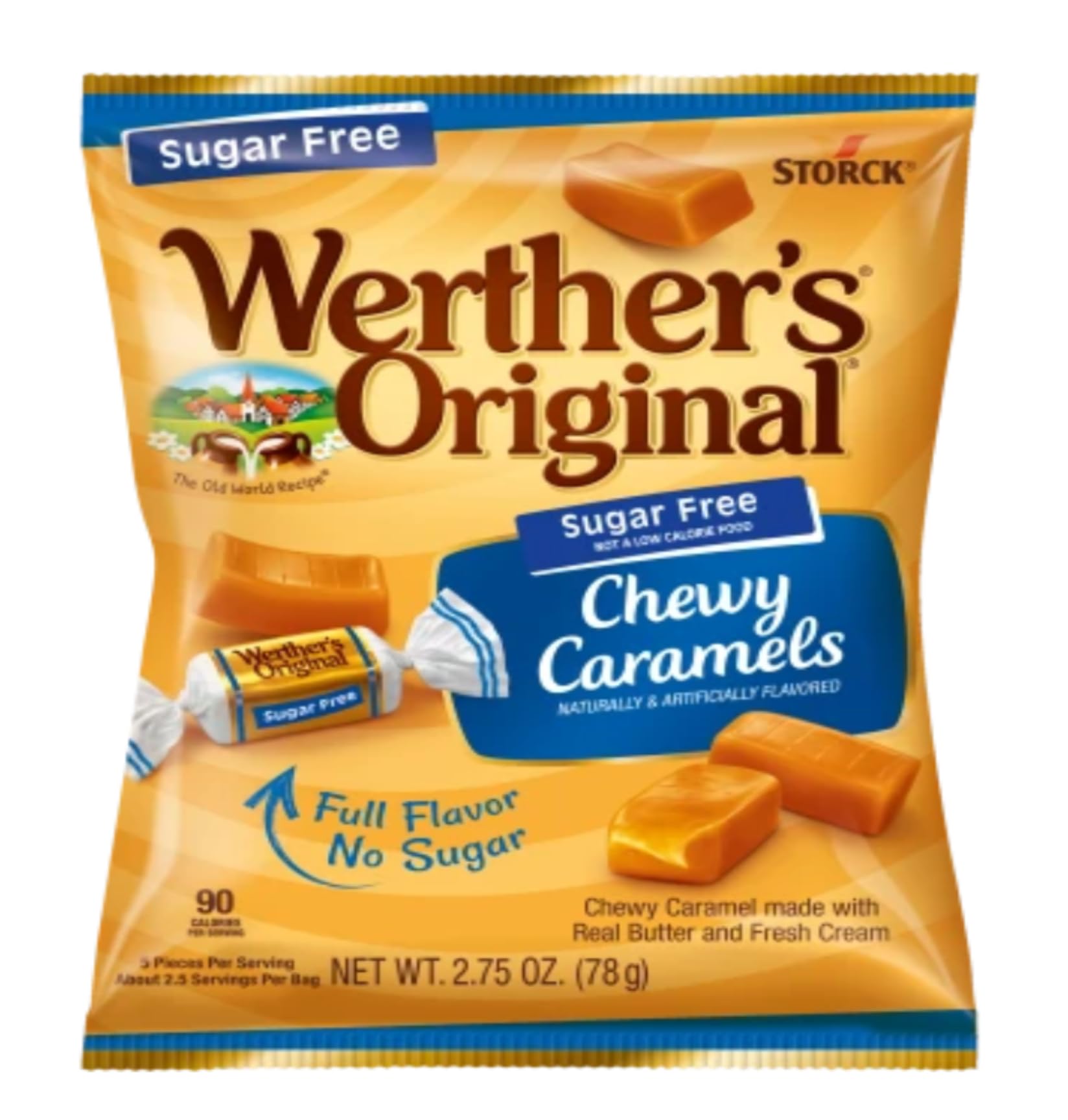 Close-up of hard caramels, authentic butter and cream flavor with a sugar-free twist.