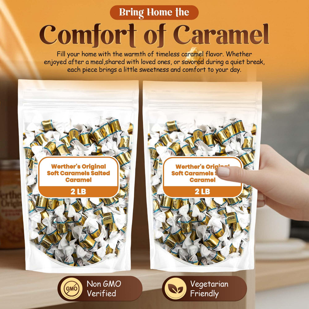 Werther's Soft Salted Caramel displayed in a holiday display setup.