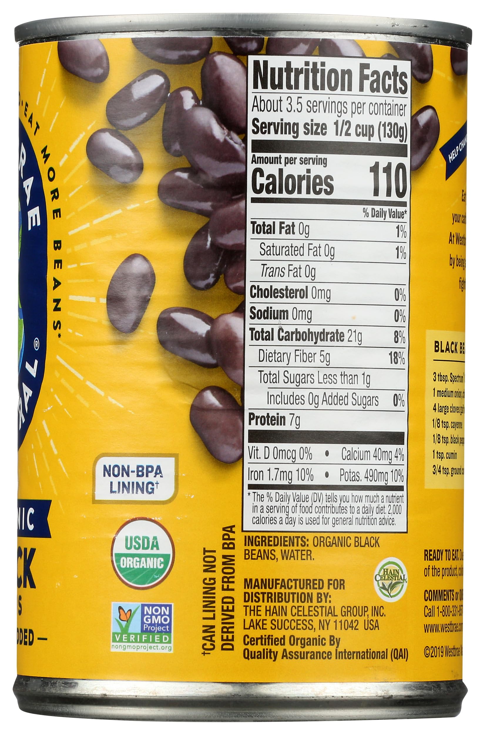 Westbrae Natural black beans dip; creamy spread for snacks.