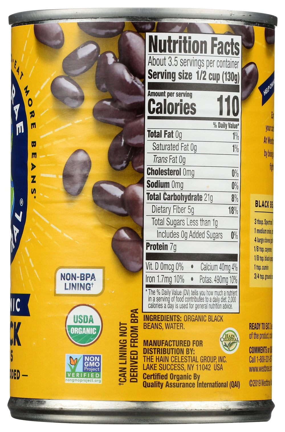 Westbrae Natural black beans dip; creamy spread for snacks.