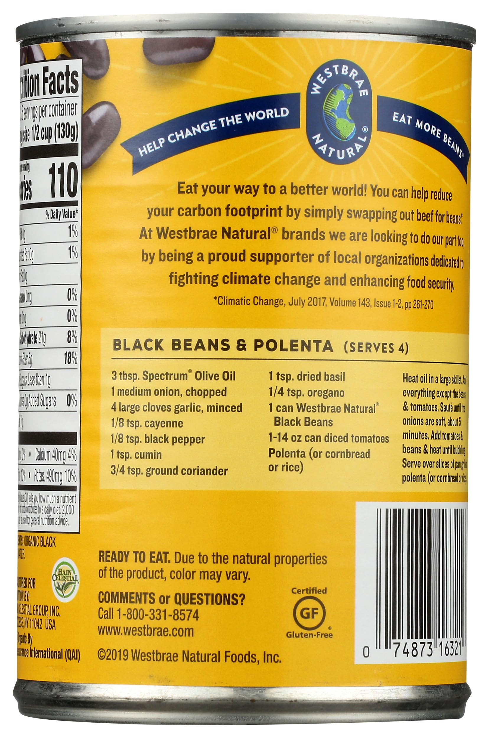 Westbrae Natural black beans in pot; creamy texture ideal for chili.
