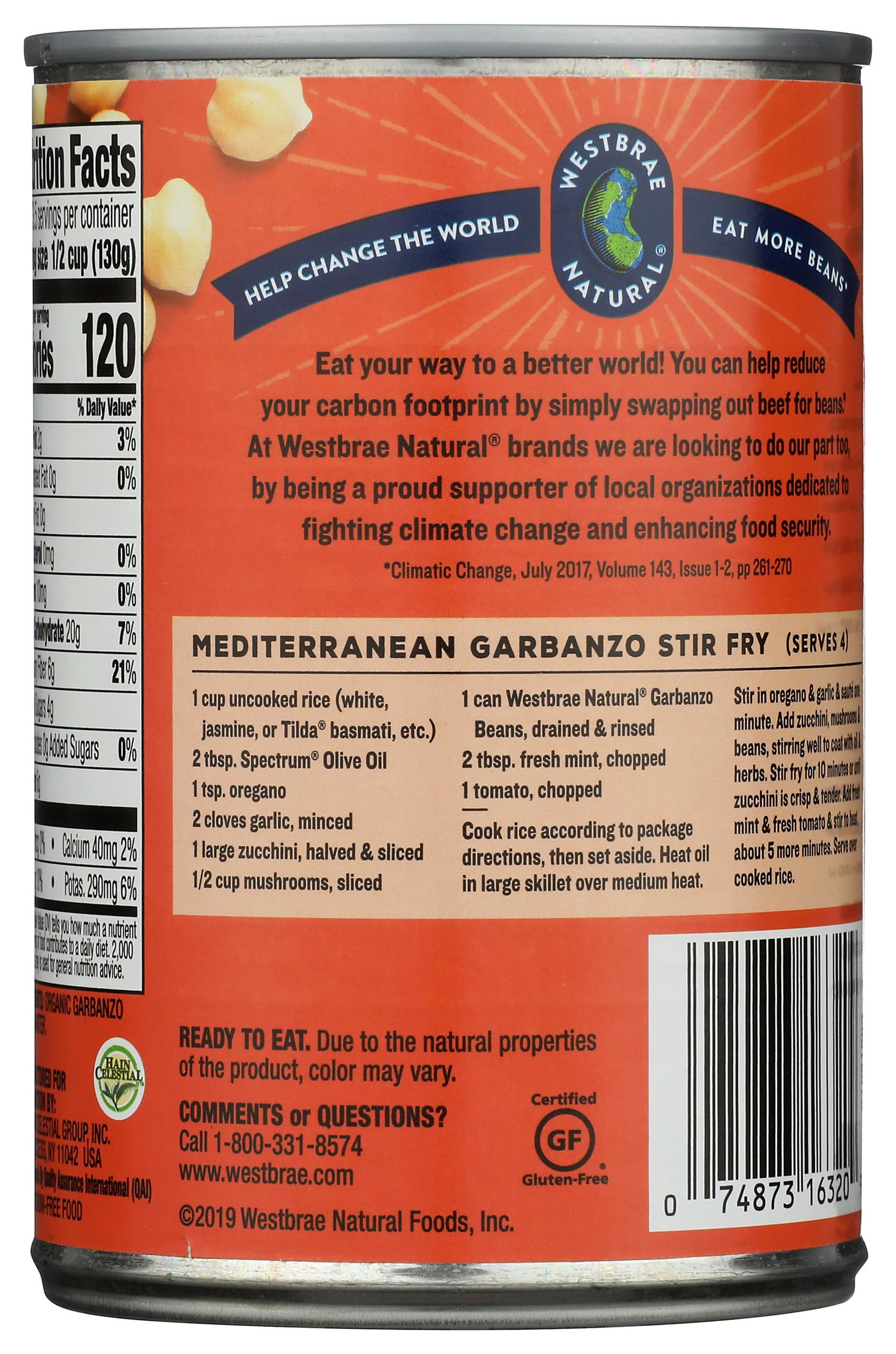 Westbrae Natural garbanzo beans in a bowl suggest versatile vegetarian ingredients