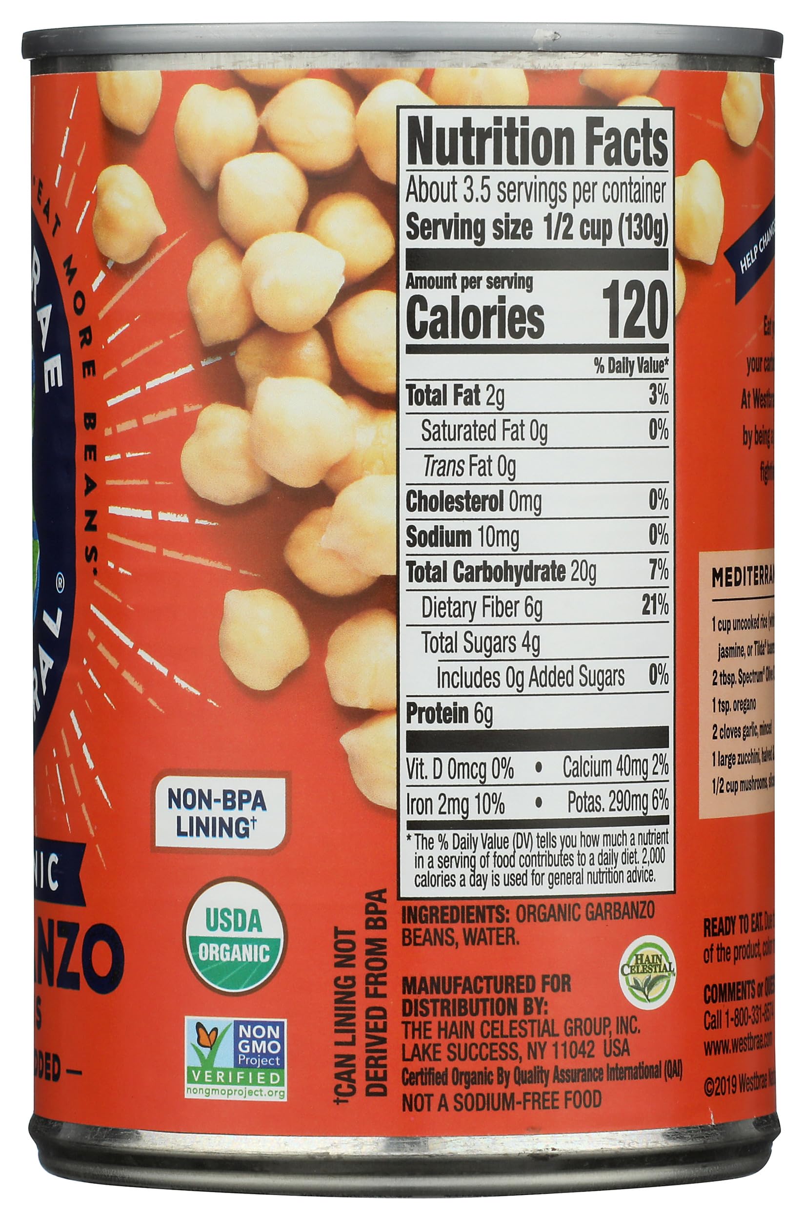 Westbrae garbanzo beans pouring action emphasizes ready-to-use convenience