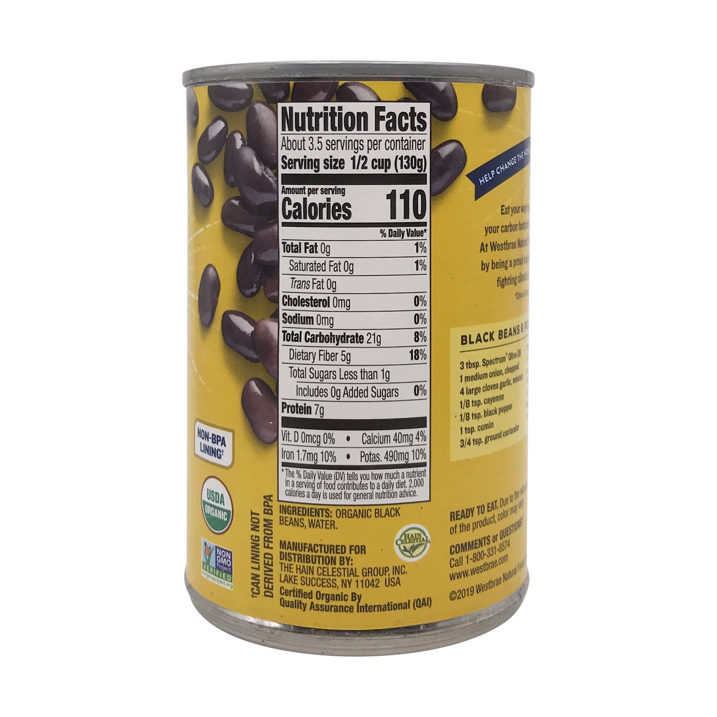 Westbrae Natural organic black beans can top-view; versatile base for meals.