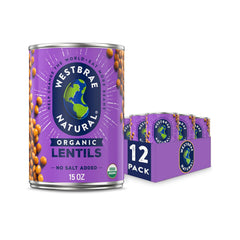 Westbrae Natural Organic Lentils 15oz can provides plant-based protein and fiber.