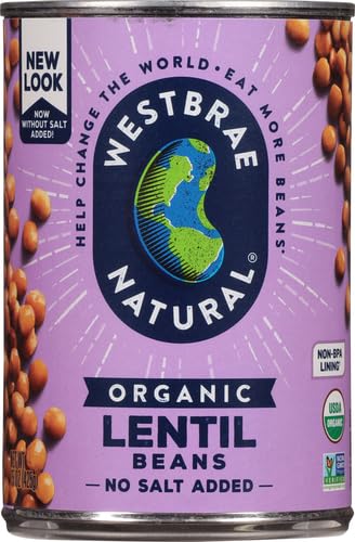 Nutrition label of Westbrae lentils, clear organic origin.