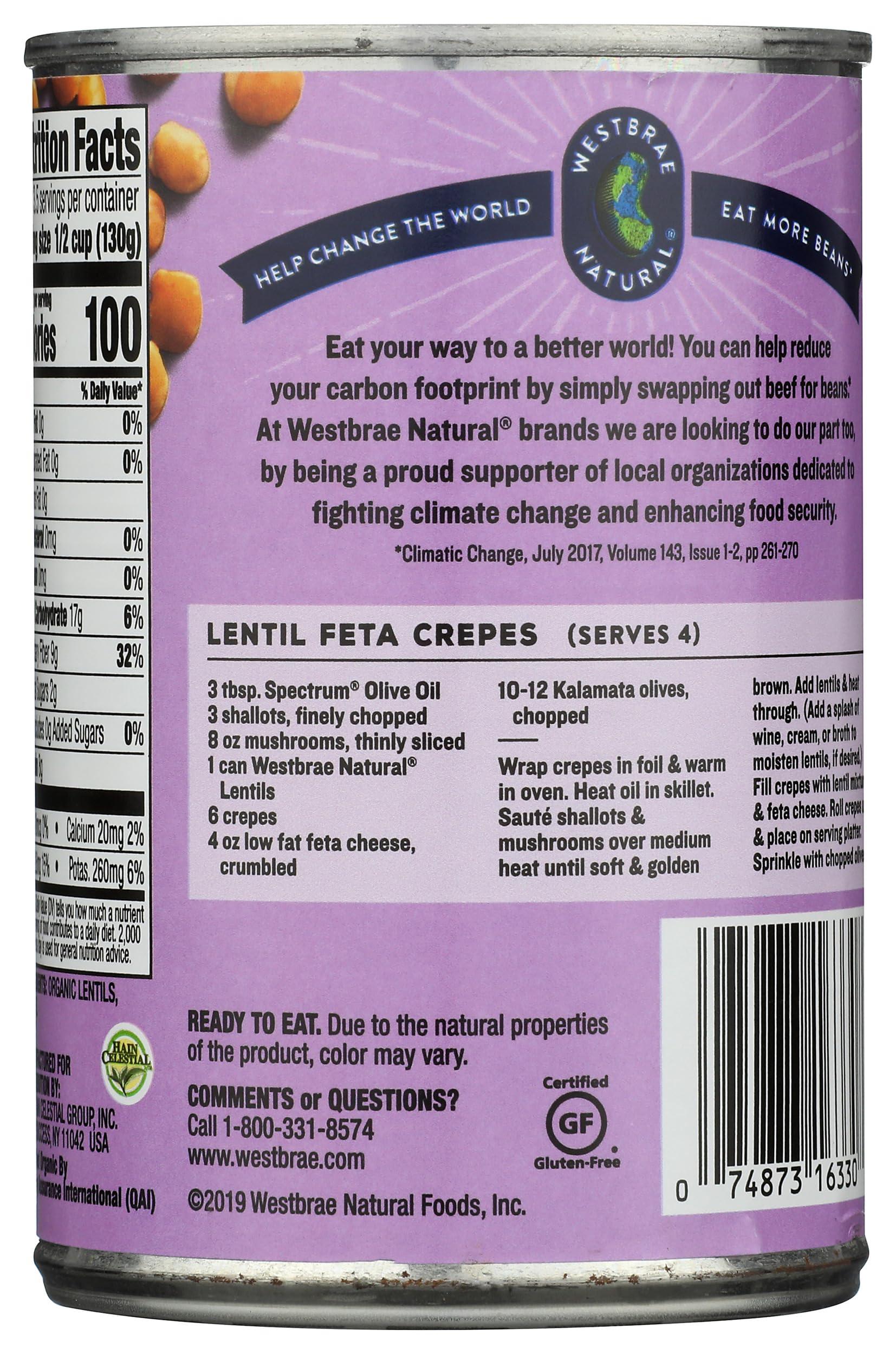 Westbrae lentils measuring cup, precise portions for recipes.