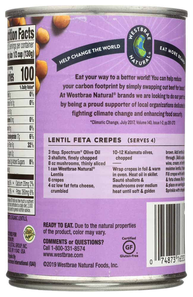 Westbrae organic lentils bowl, protein-rich plant-based option.
