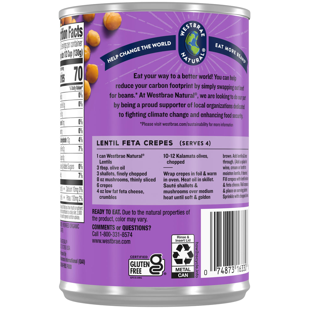Westbrae Natural Organic Lentils served with grains for balanced meals.