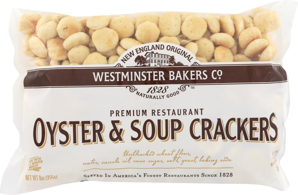 Westminster Bakers Co. New England Oyster Crackers 2-pack packaging for convenient pantry storage.