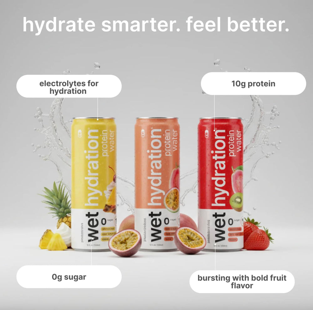 Wet Hydration Protein Water ingredients close-up reveals monk fruit sweetness.