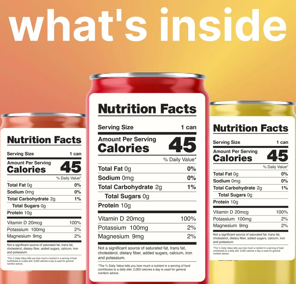 Wet Hydration Protein Water Kiwi Strawberry can emphasizes electrolytes and Vitamin D.