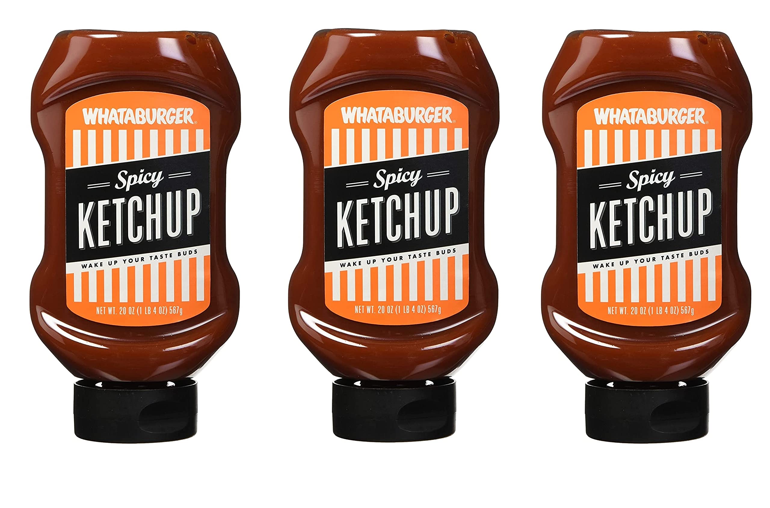 Whataburger spicy ketchup bottle front view, ready for burgers and fries.
