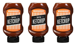 Whataburger spicy ketchup bottle front view, ready for burgers and fries.