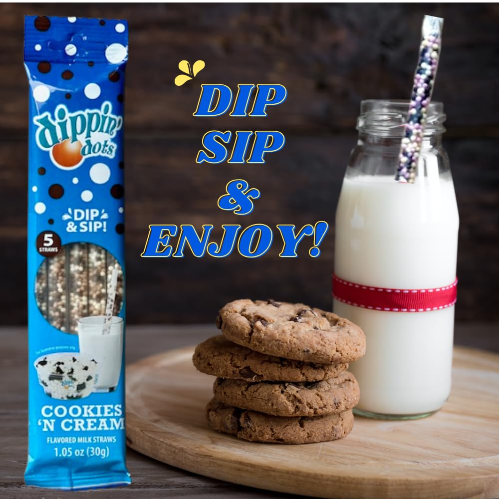Close-up of flavor beads swirling inside a Dippin’ Dots straw for a mess-free taste.