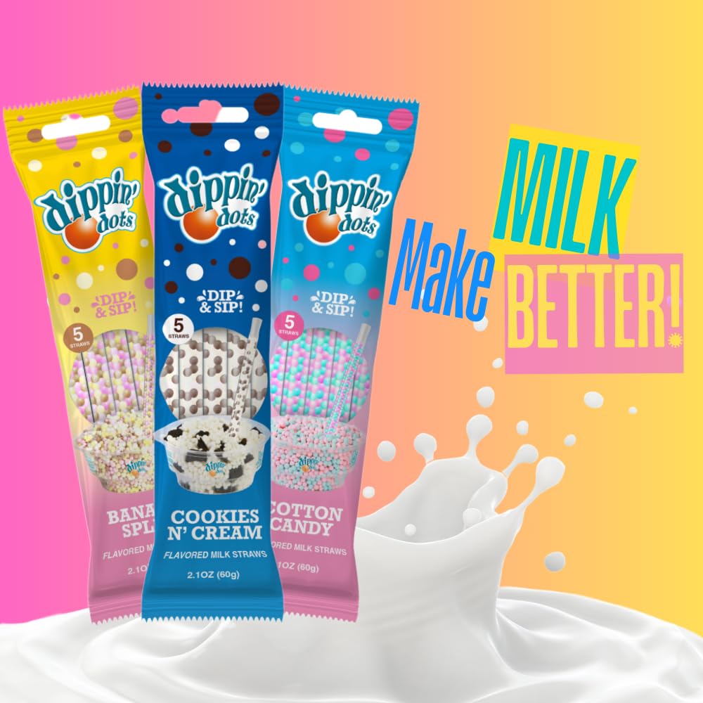 Whatever Brands USA Dippin’ Dots straws come individually wrapped for freshness