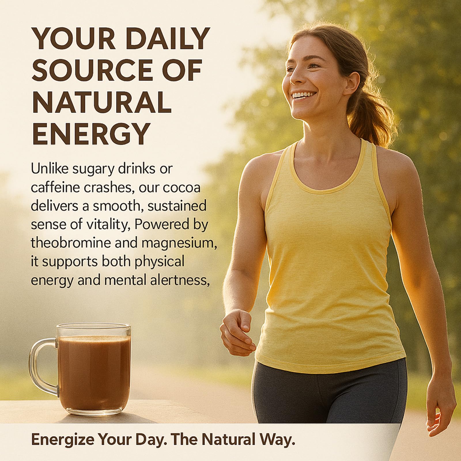 WHDEOW cocoa powder stirred into smoothie for convenient daily wellness.