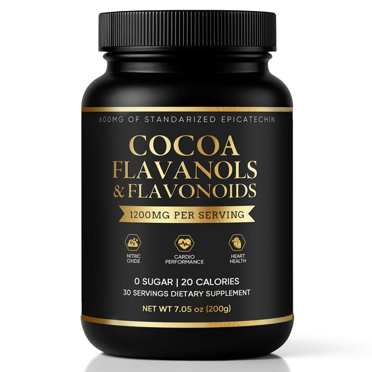 WHDEOW High Flavanol Cocoa Powder front label showing premium vegan formula.