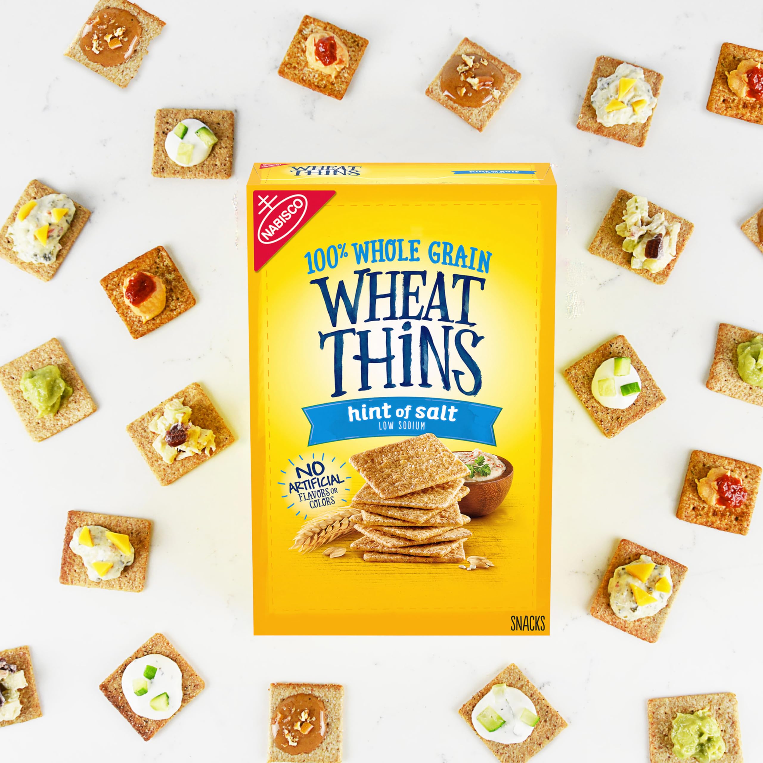 Wheat Thins Hint of Salt whole grain base for toppings.