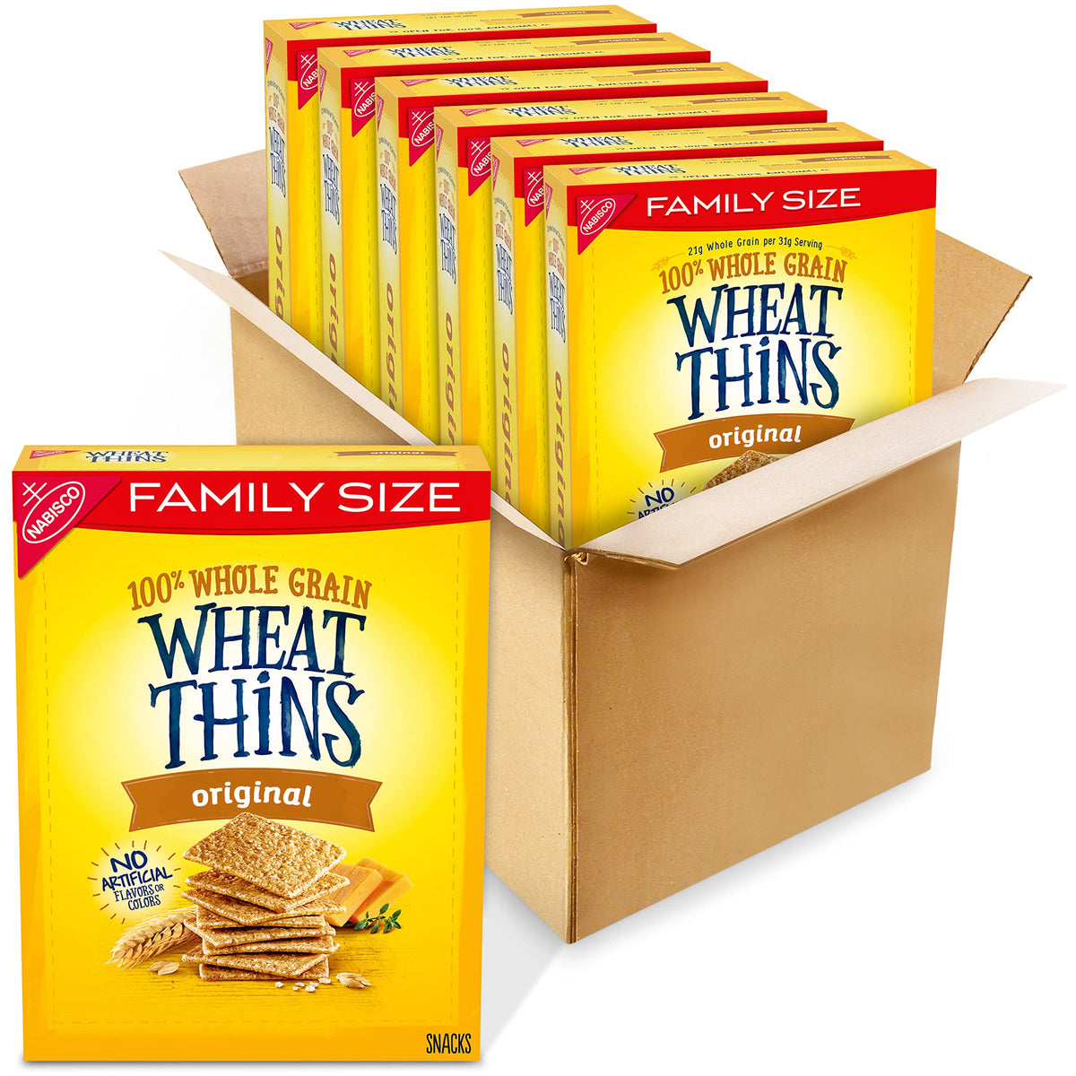 Wheat Thins Original packaging showcasing wholesome whole grain crackers for sharing.