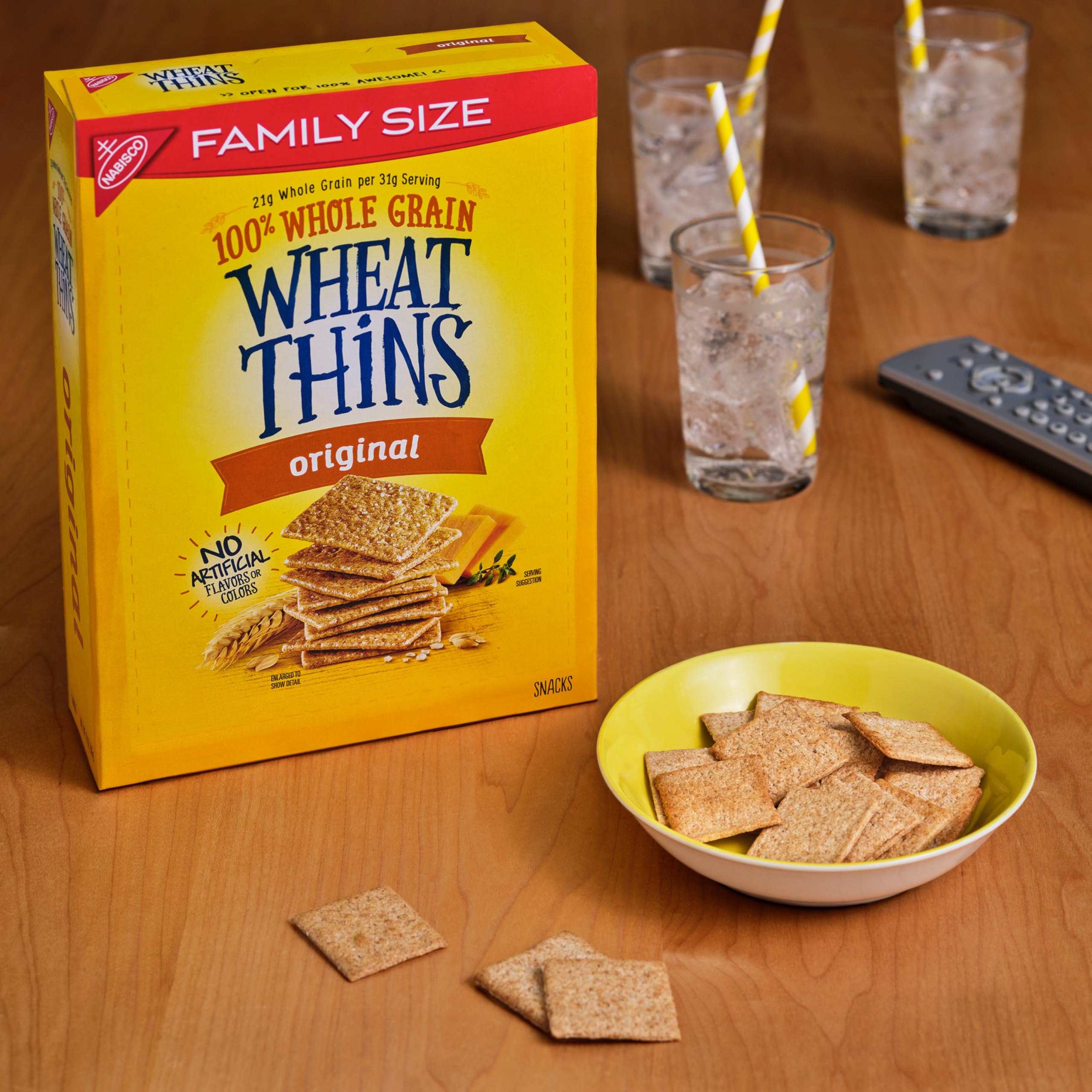 Wheat Thins Original on a party platter beside spreads.
