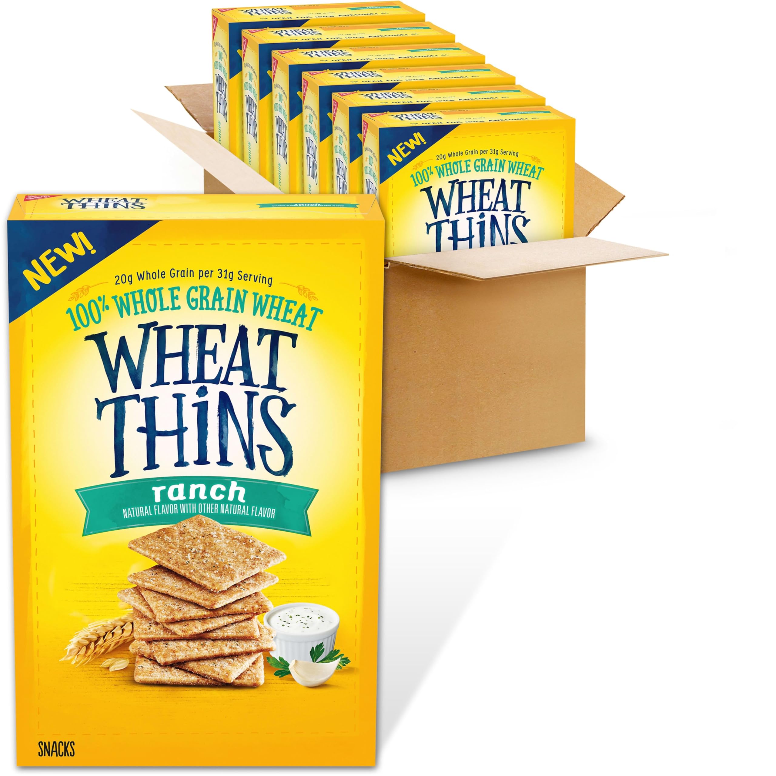 Wheat Thins Ranch Crackers packaging front, bulk snack option for gatherings