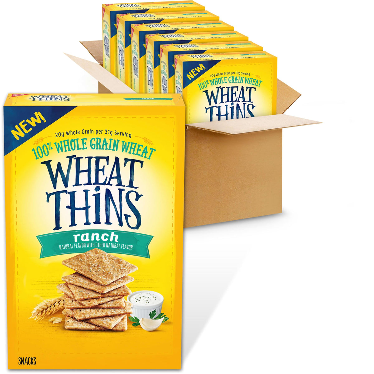 Wheat Thins Ranch Crackers packaging front, bulk snack option for gatherings