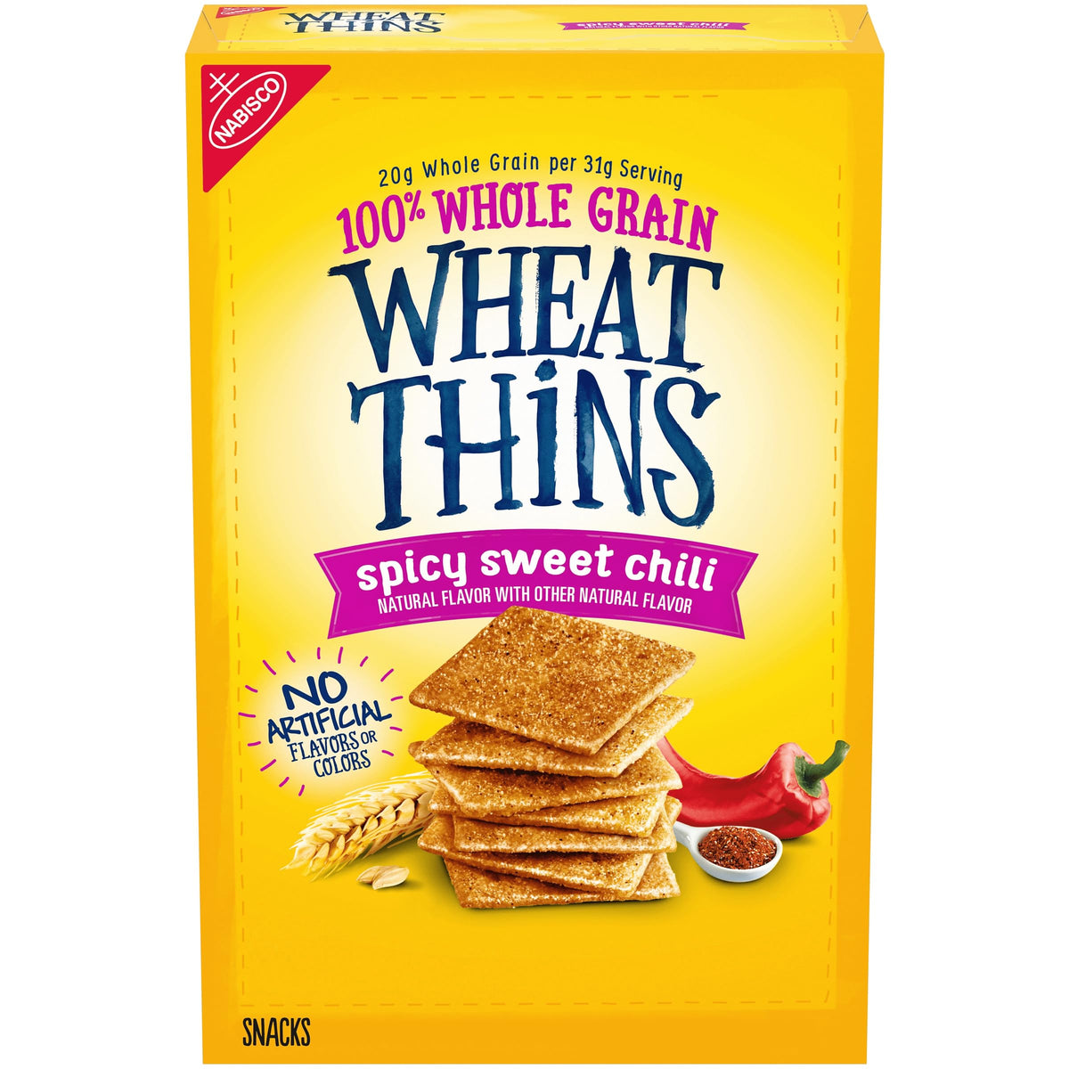 Wheat Thins packaging highlights bold flavor for on-the-go snacking.
