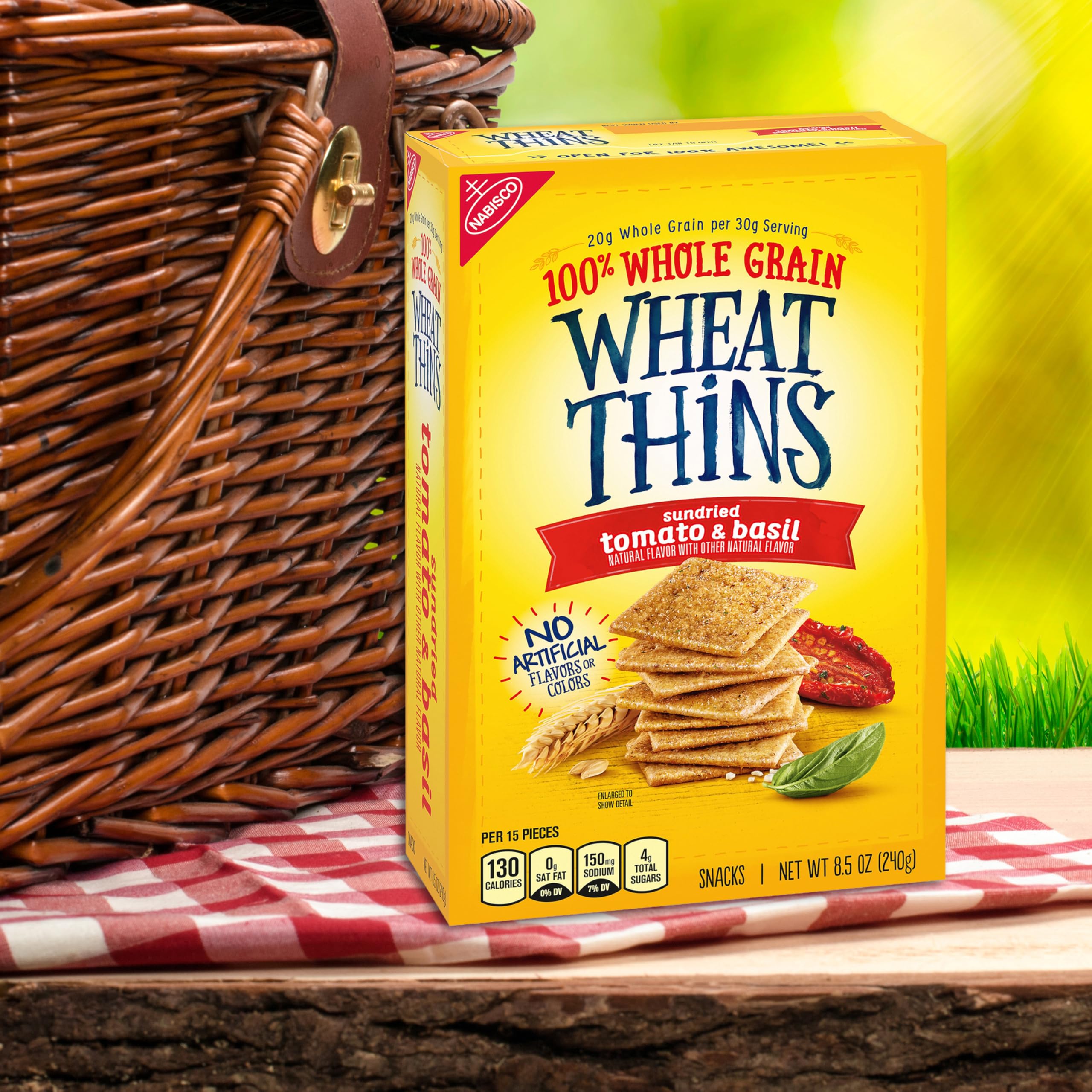 Wheat Thins Sundried Tomato & Basil crackers on party platter with dips.