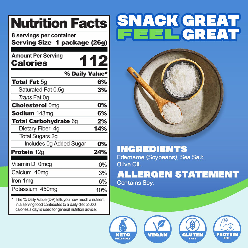 Where You Bean Edamame close-up highlights protein-packed crunch