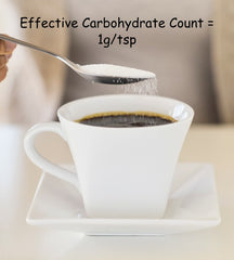 A cup of coffee with Whey Low sweetener for natural sweetness.