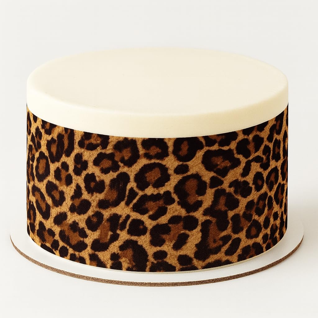 Whimsical Practicality dark leopard edible icing border strip on cake for a festive look