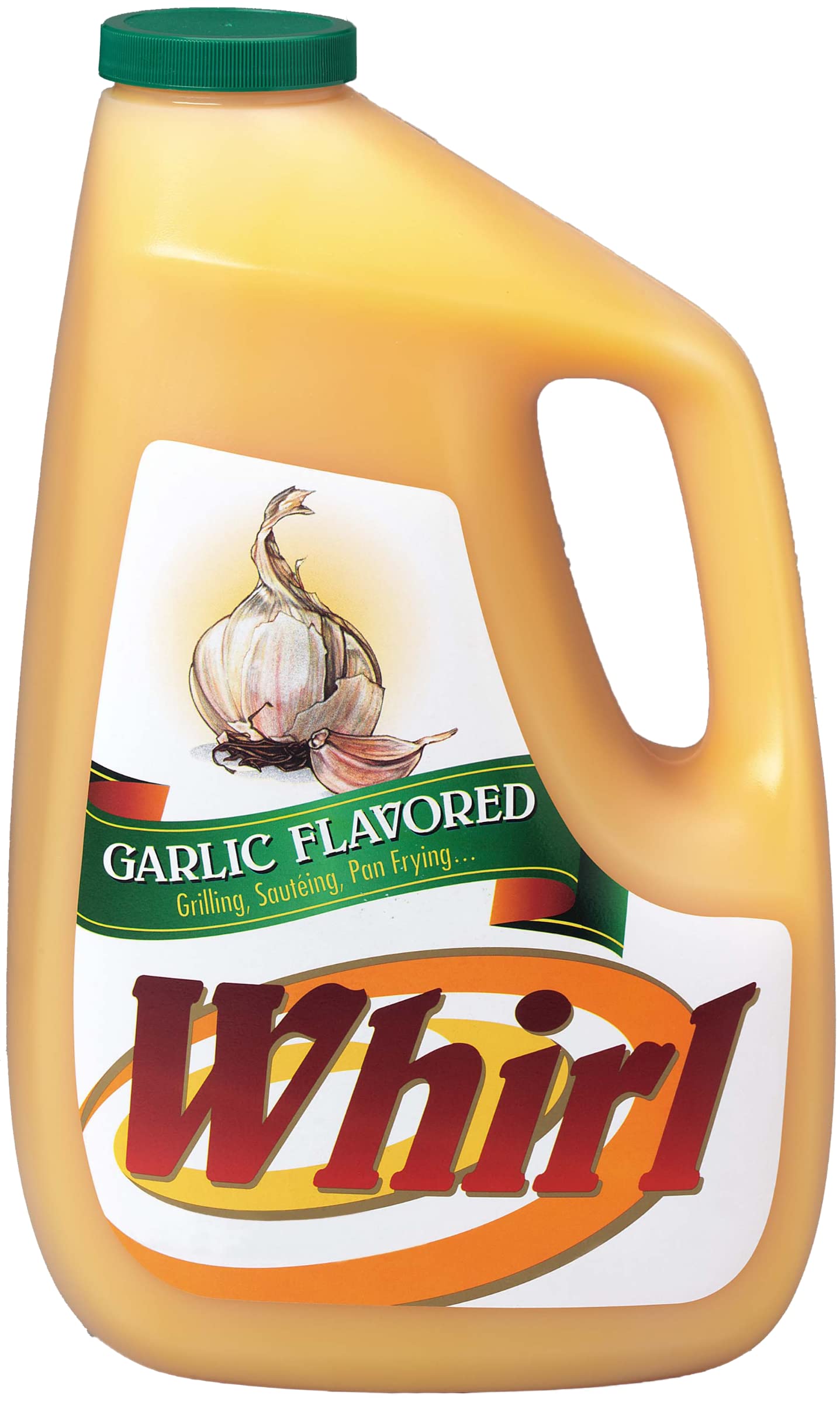 Whirl Garlic Butter Oil bottle pour enhances flavor for sautéed dishes.