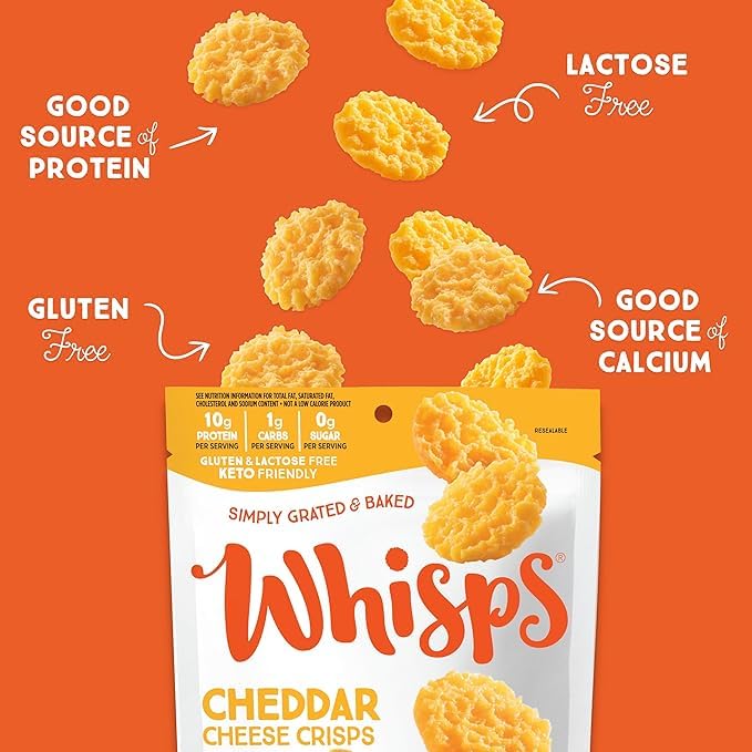 Whisps nutrition-panel cutaway showing high protein per serving