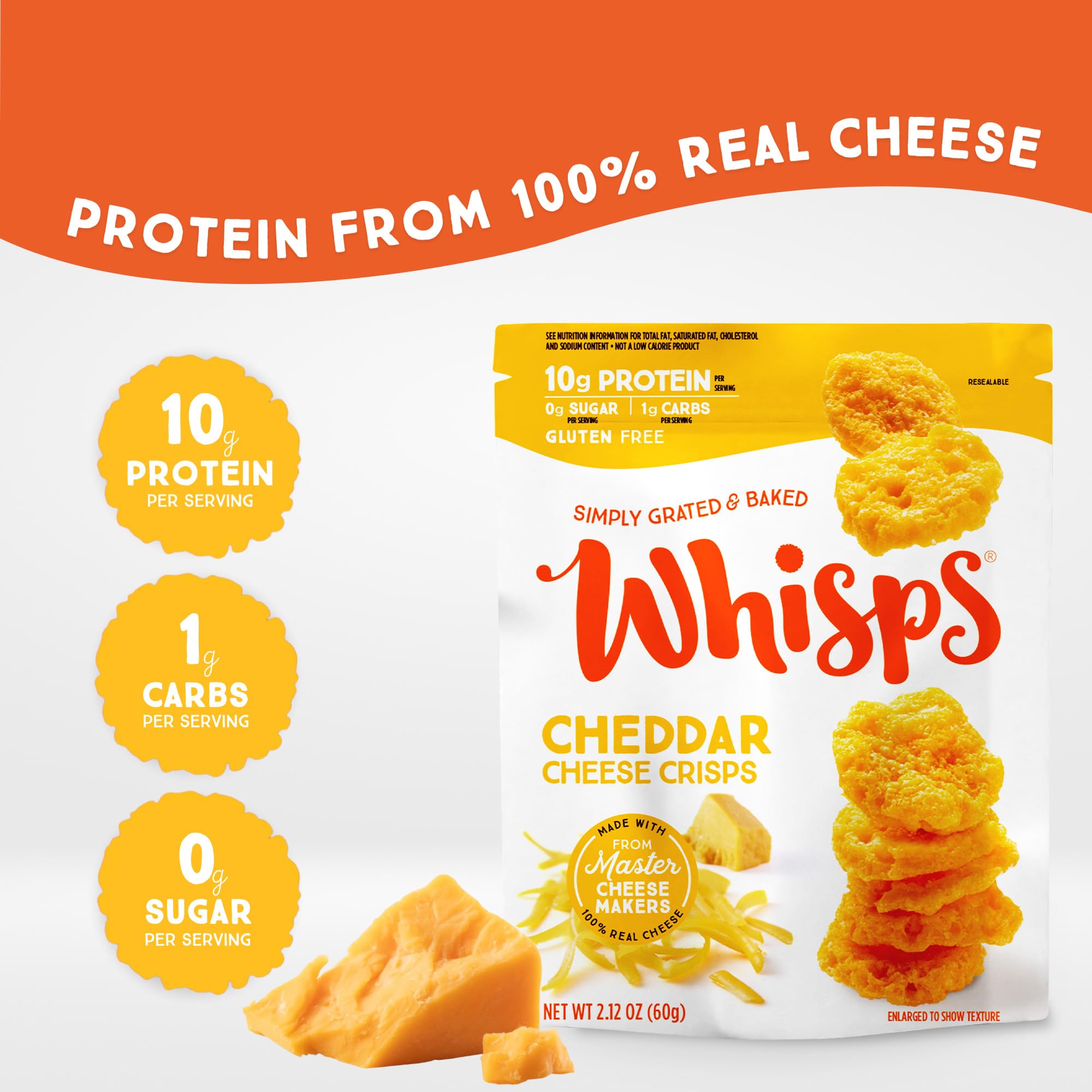 Whisps parmesan crisp close-up highlighting crisp cheese texture