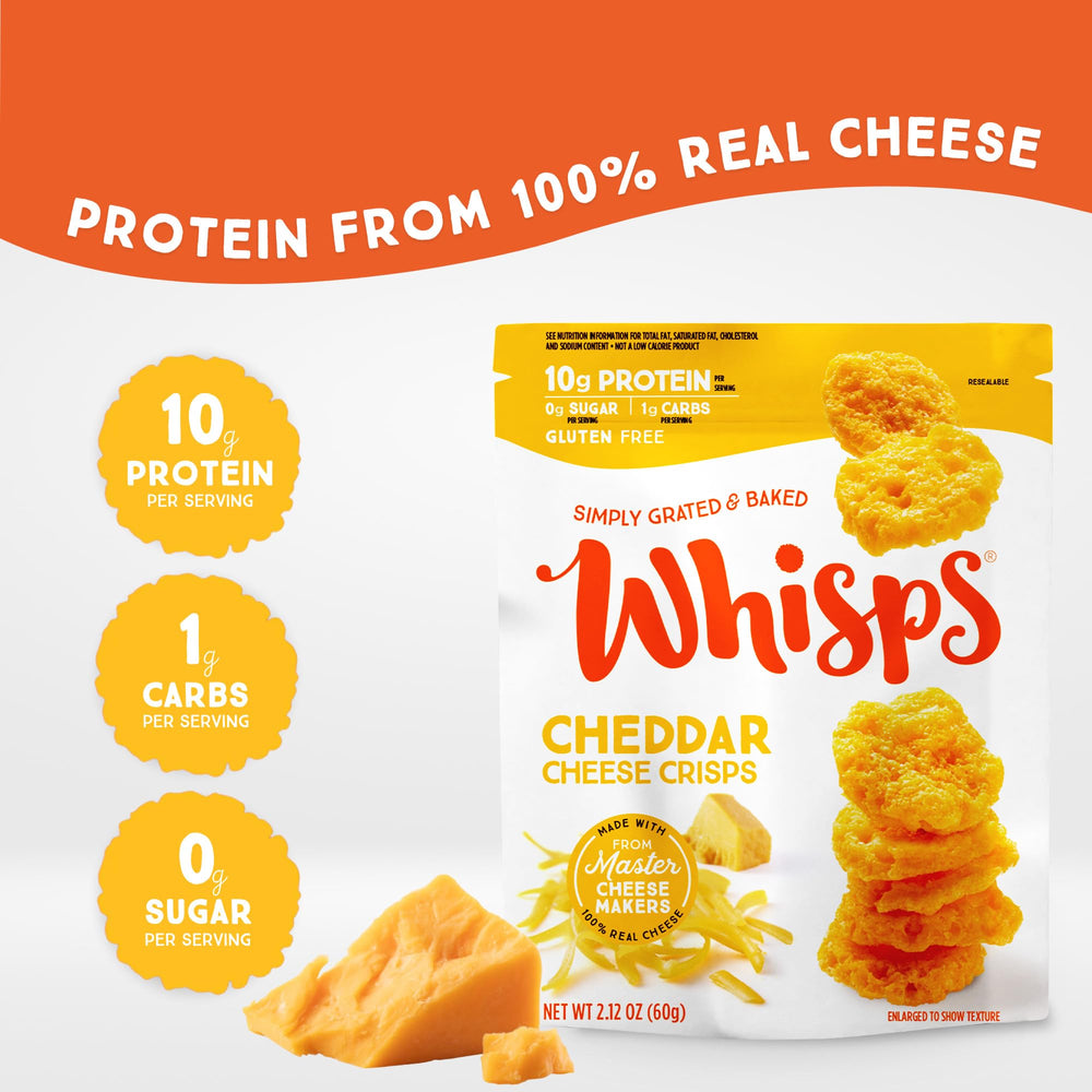 Whisps parmesan crisp close-up highlighting crisp cheese texture